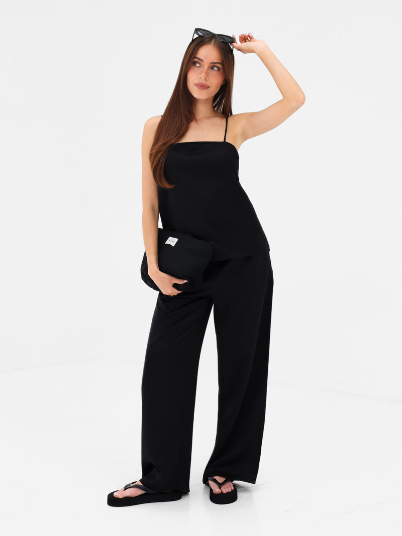 Thalia Satin Vest - Black