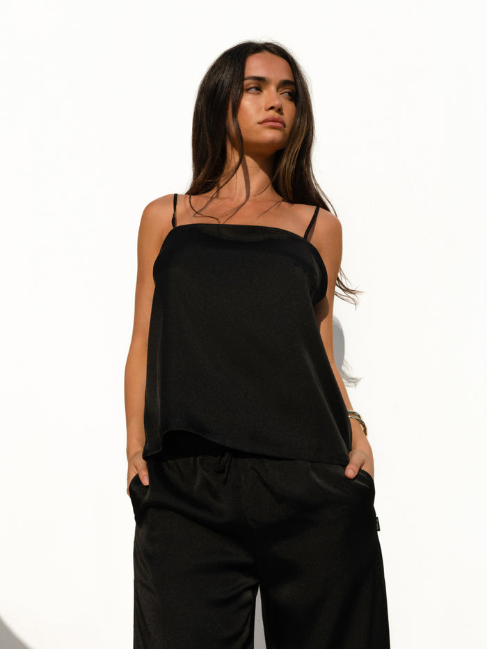 Thalia Satin Vest - Black