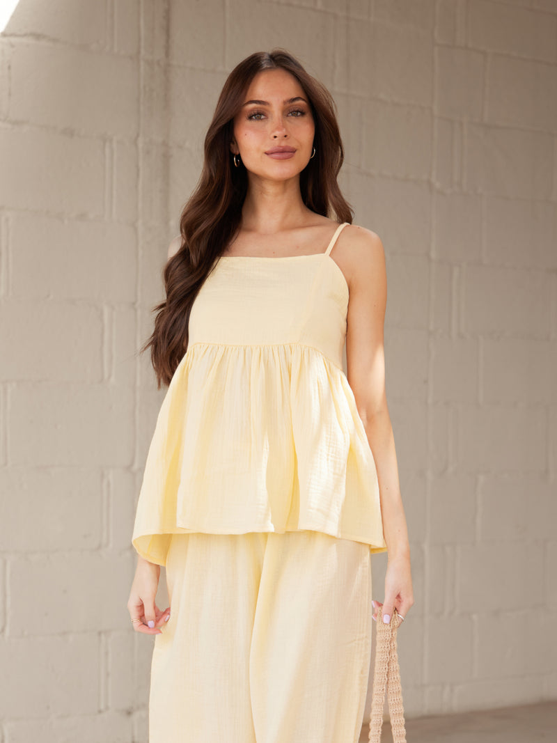Mila Peplum Top - Butter Yellow