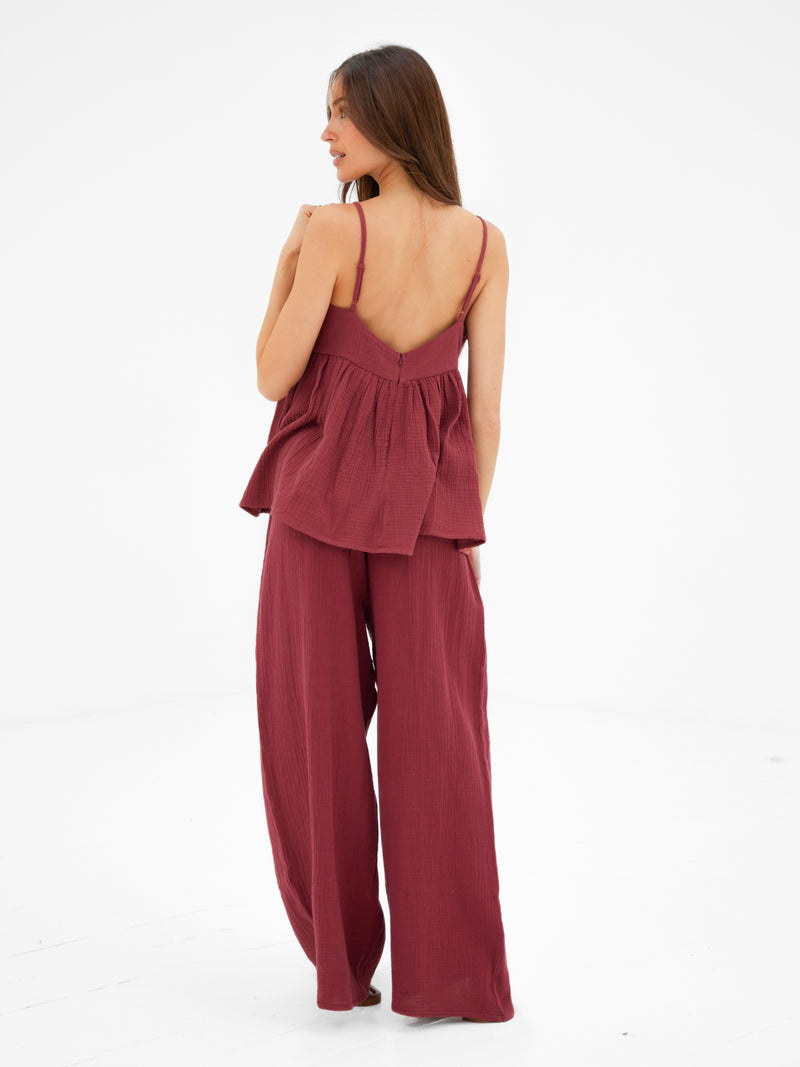 Mila Peplum Top - Washed Red