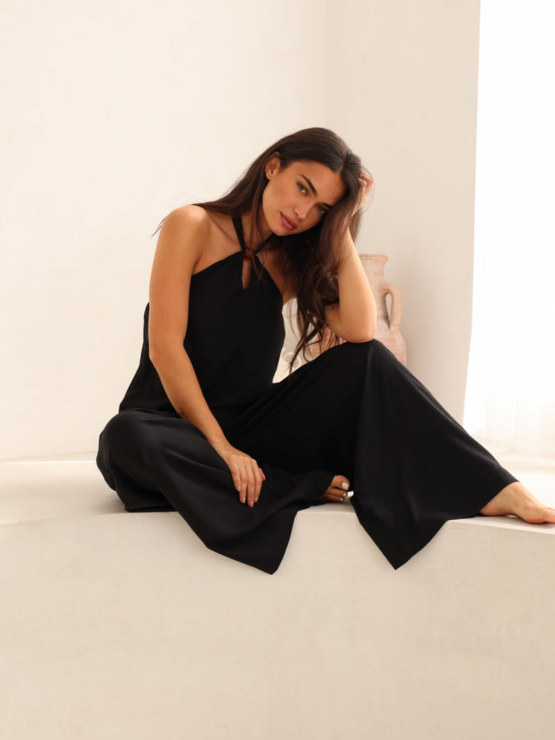 Eliza Beaded Halter Neck Top - Black