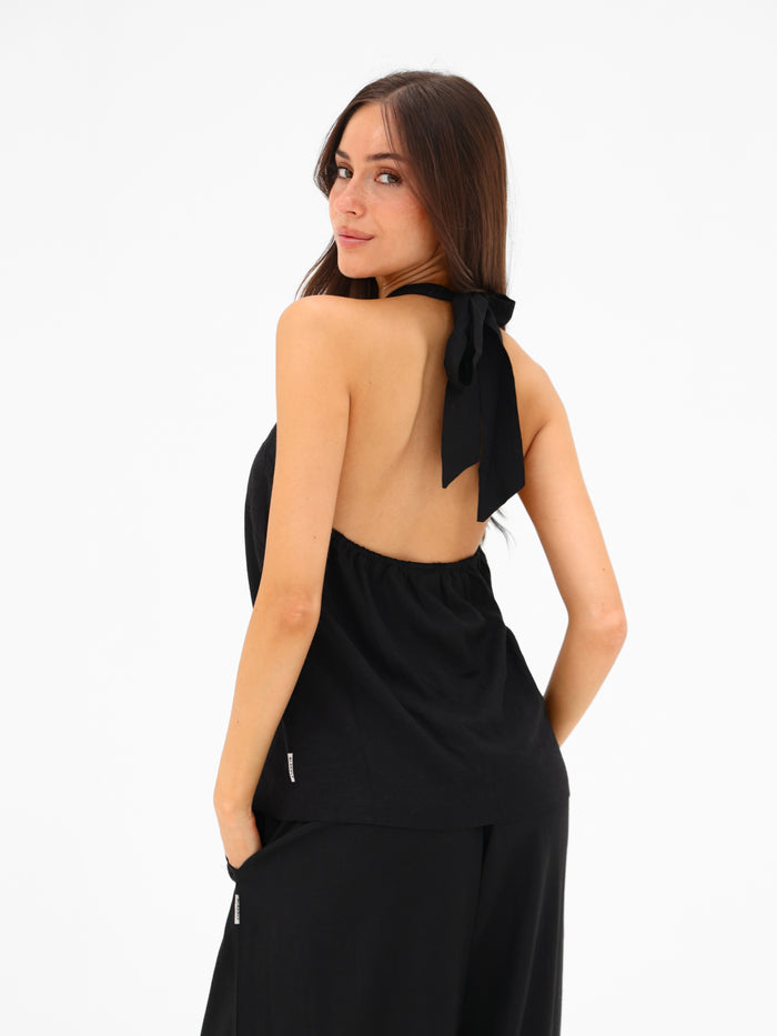 Eliza Beaded Halter Neck Top - Black