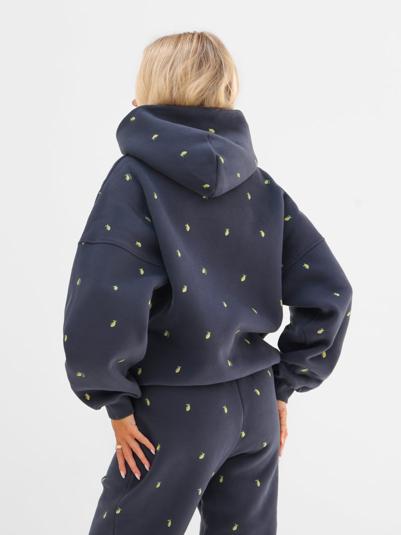 Rhea Lemon Print Oversized Hoodie - True Navy