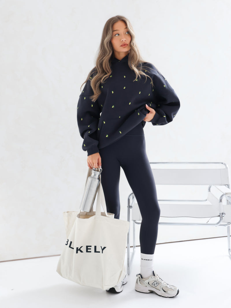 Rhea Lemon Print Oversized Hoodie - True Navy
