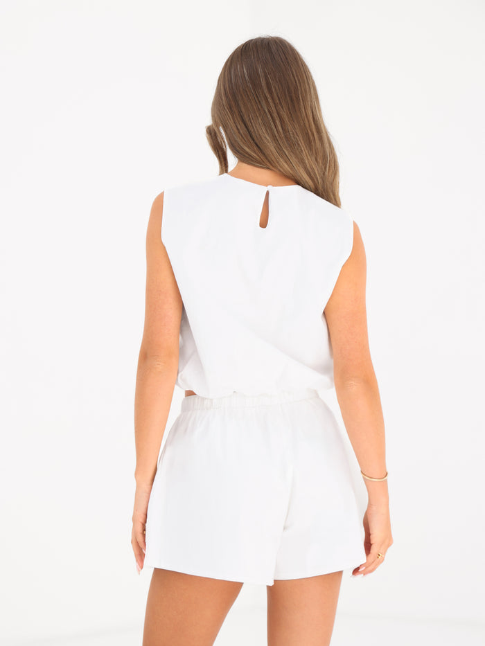 Kaia Bubble Hem Poplin Top - White