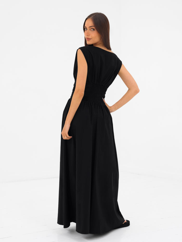 Kaia Poplin Maxi Dress - Black