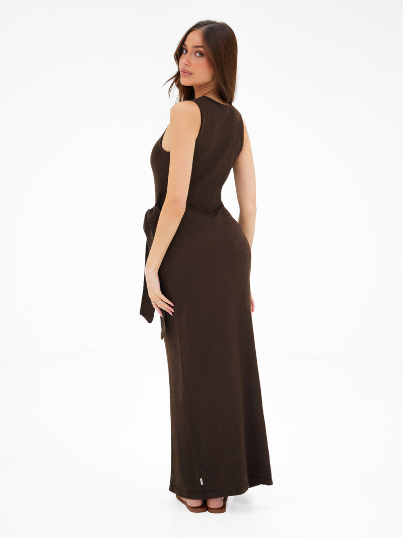 Mae Tied Waist Dress - Brown