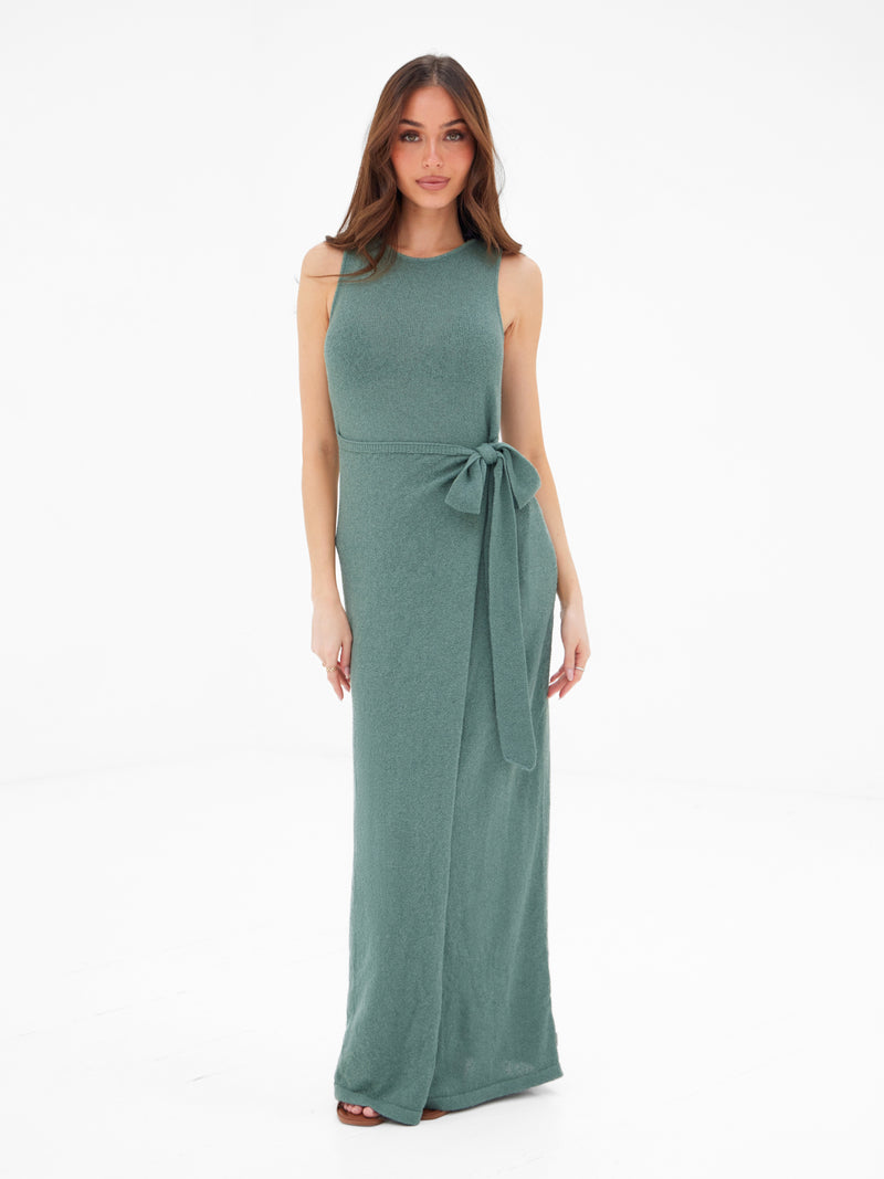 Mae Tied Waist Dress - Sage Green