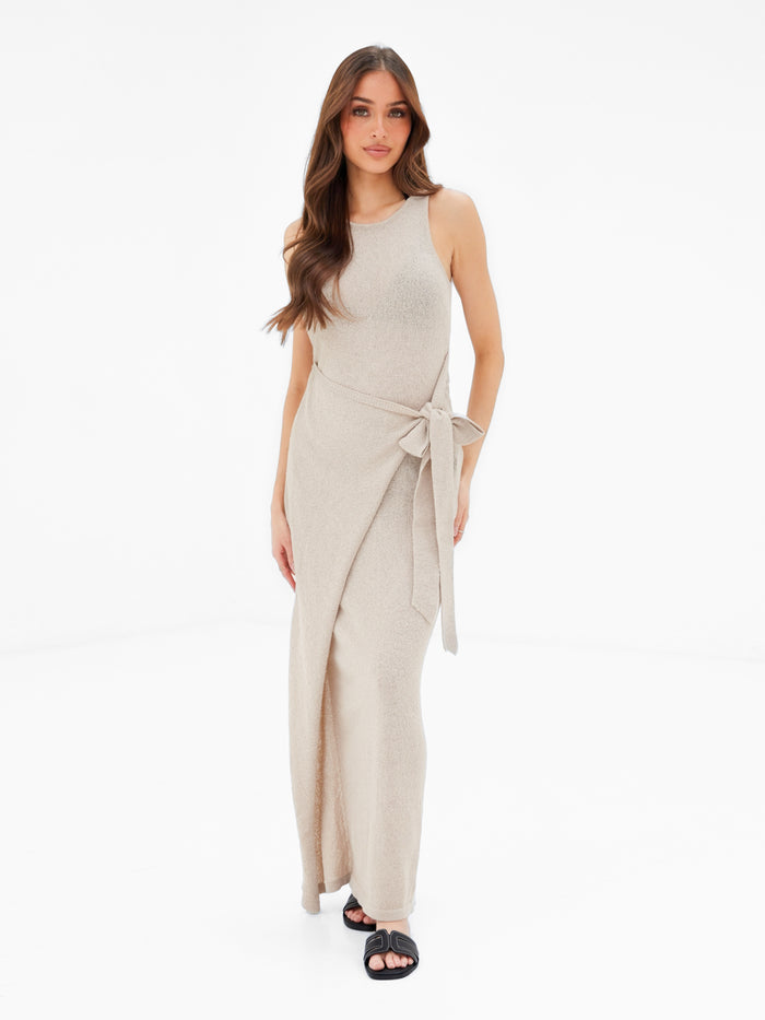 Mae Tied Waist Dress - Taupe
