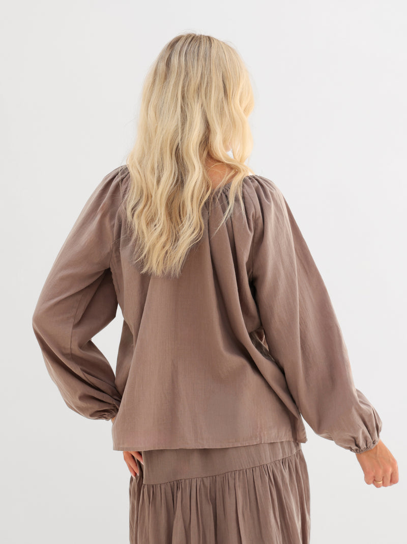 Ava Oversized Blouse - Warm Brown