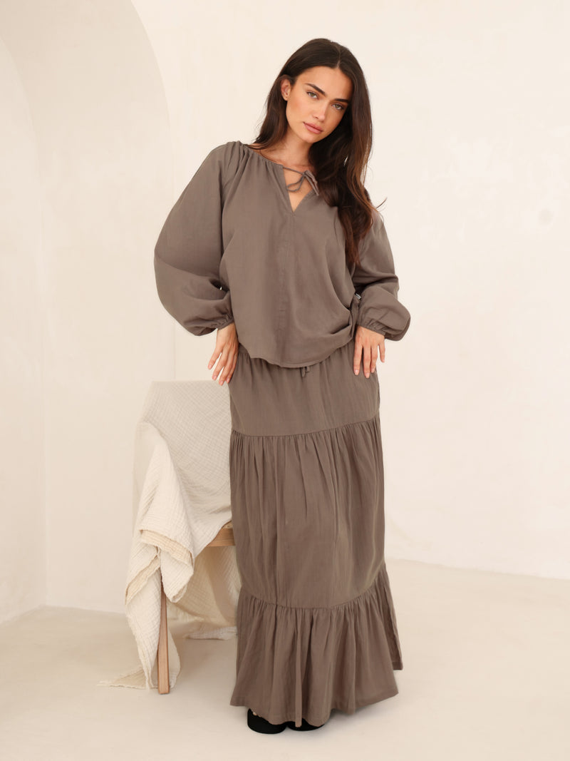 Ava Oversized Blouse - Warm Brown