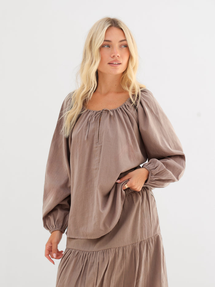 Ava Oversized Blouse - Warm Brown