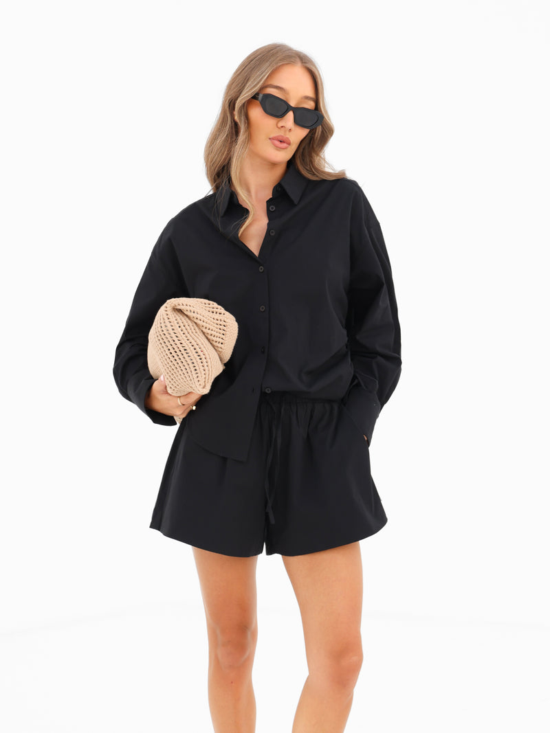 Kaia Oversized Poplin Shirt - Black