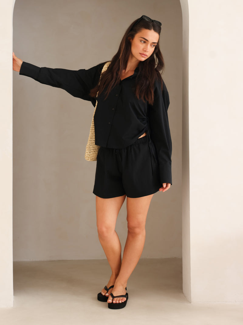 Kaia Oversized Poplin Shirt - Black