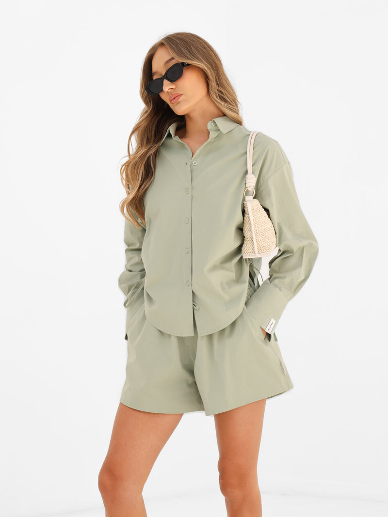 Kaia Oversized Poplin Shirt - Pistachio