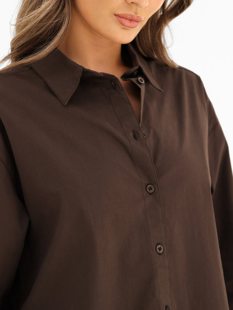 Kaia Oversized Poplin Shirt - Mocha Brown