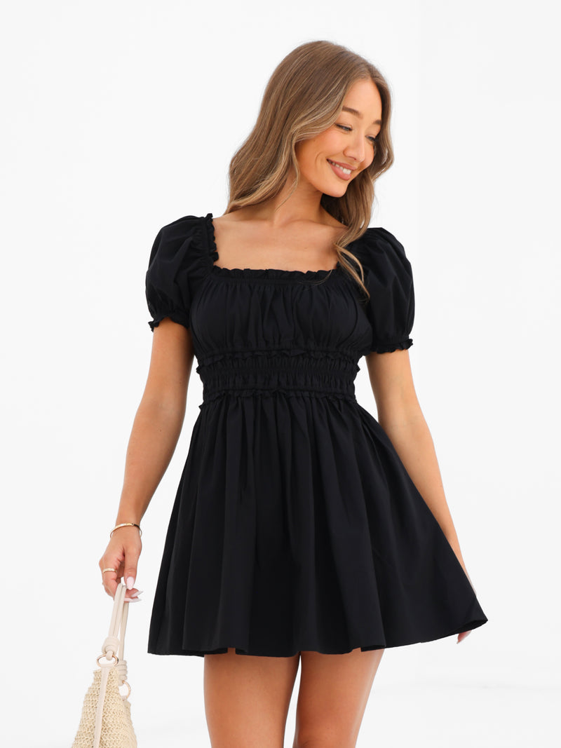 Kaia Poplin Mini Dress - Black