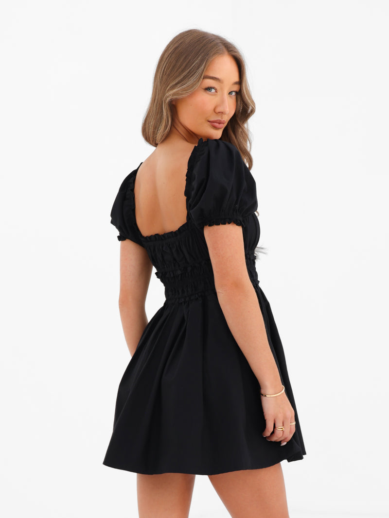 Kaia Poplin Mini Dress - Black