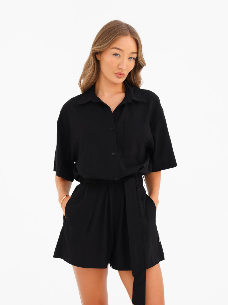 Alessia Linen Playsuit - Black