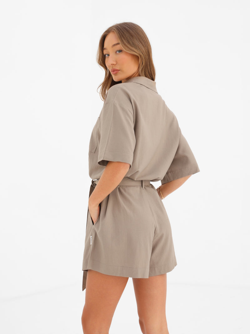 Alessia Linen Playsuit - Tan