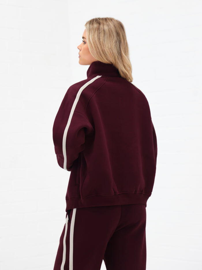 Yasmin Full Zip Jumper - Deep Burgundy