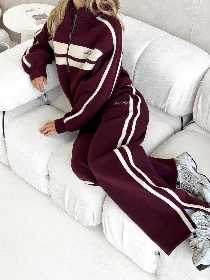 Yasmin Wide Leg Sweatpants - Deep Burgundy