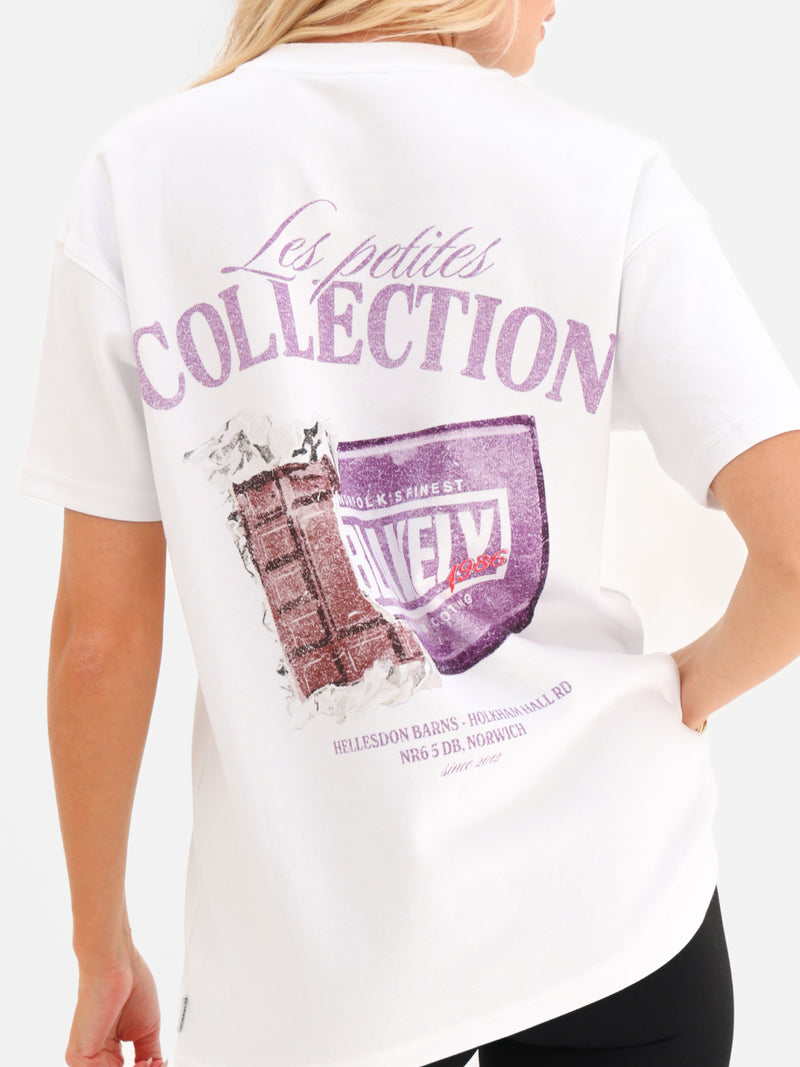 Cece Chocolate Print Oversized T-Shirt - White & Purple