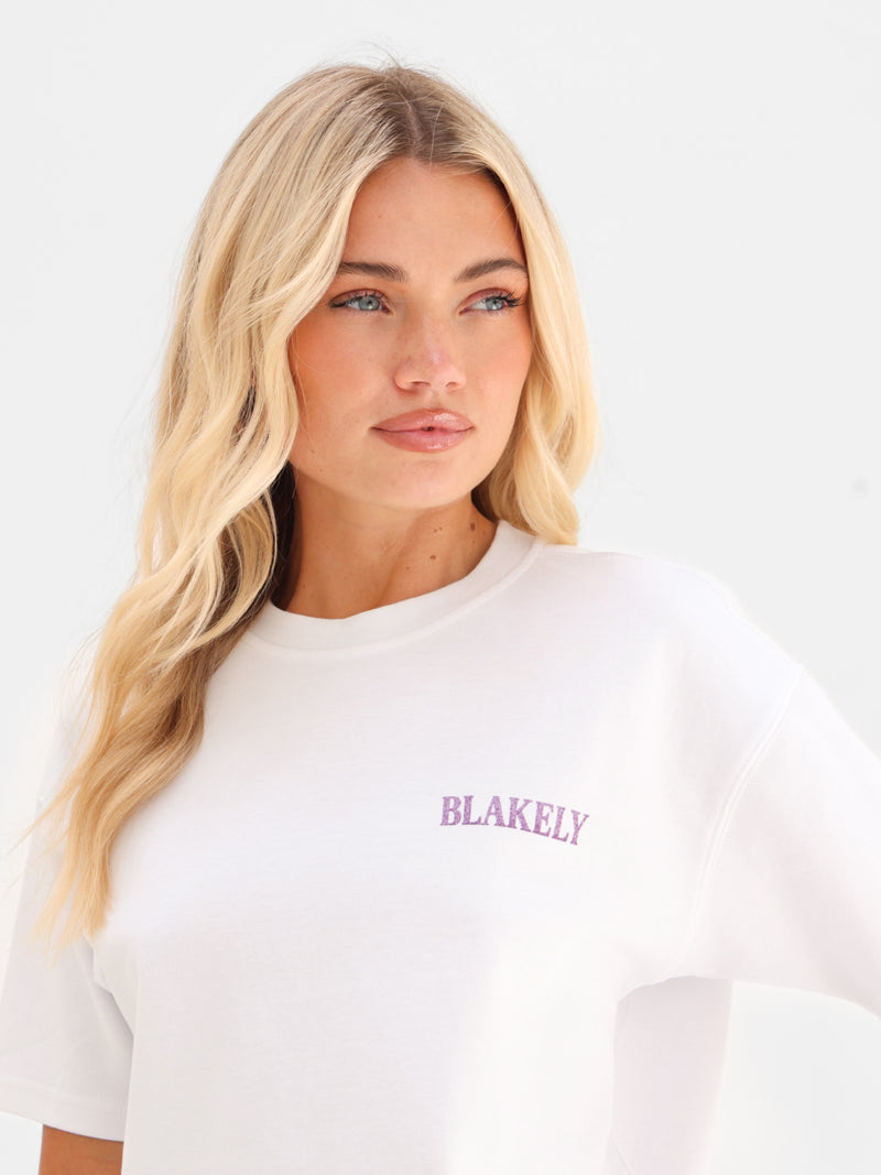 Cece Chocolate Print Oversized T-Shirt - White & Purple