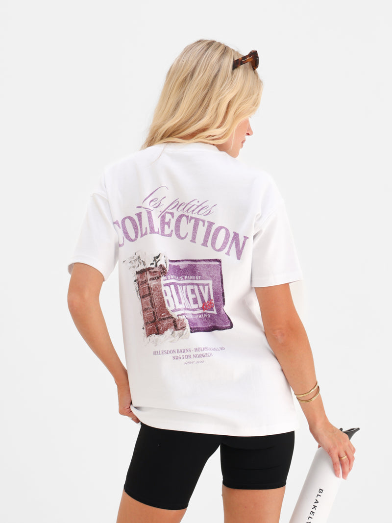Cece Chocolate Print Oversized T-Shirt - White & Purple