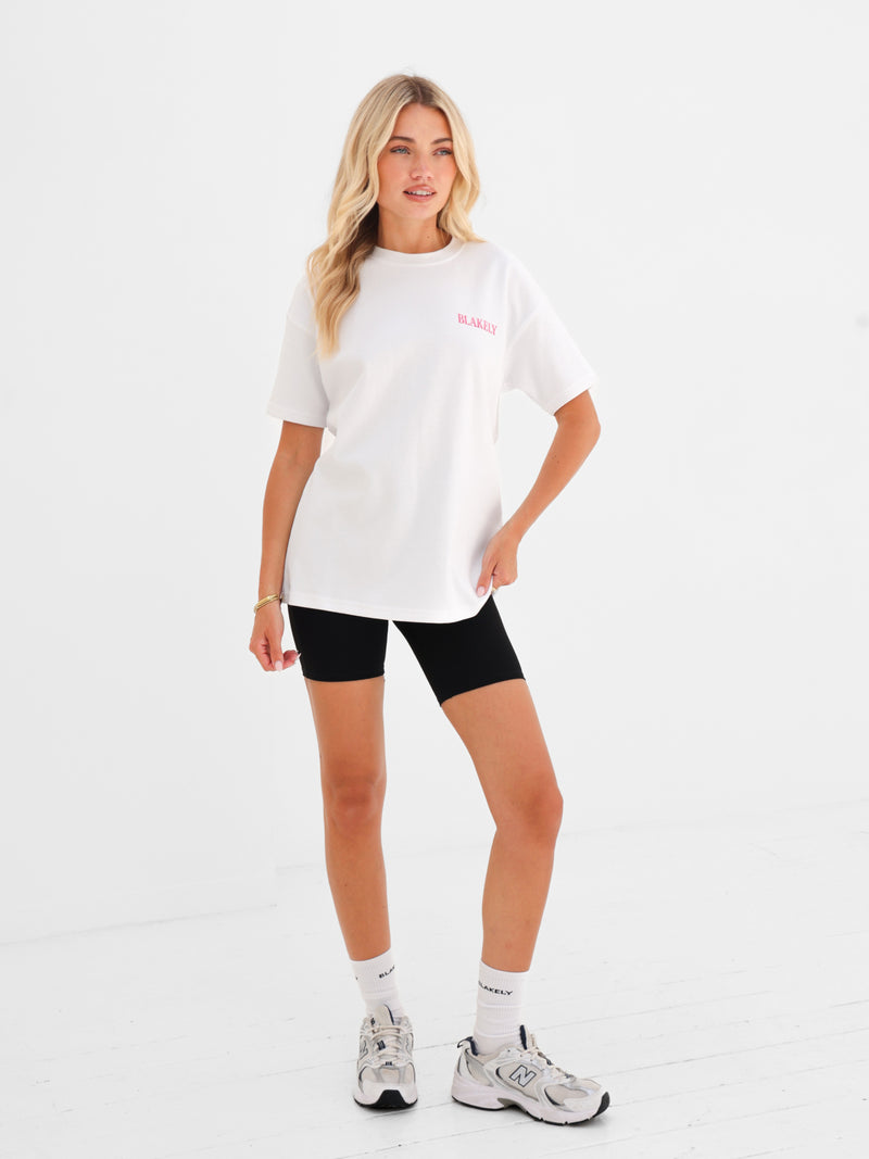 Cece Chocolate Print Oversized T-Shirt - White & Pink
