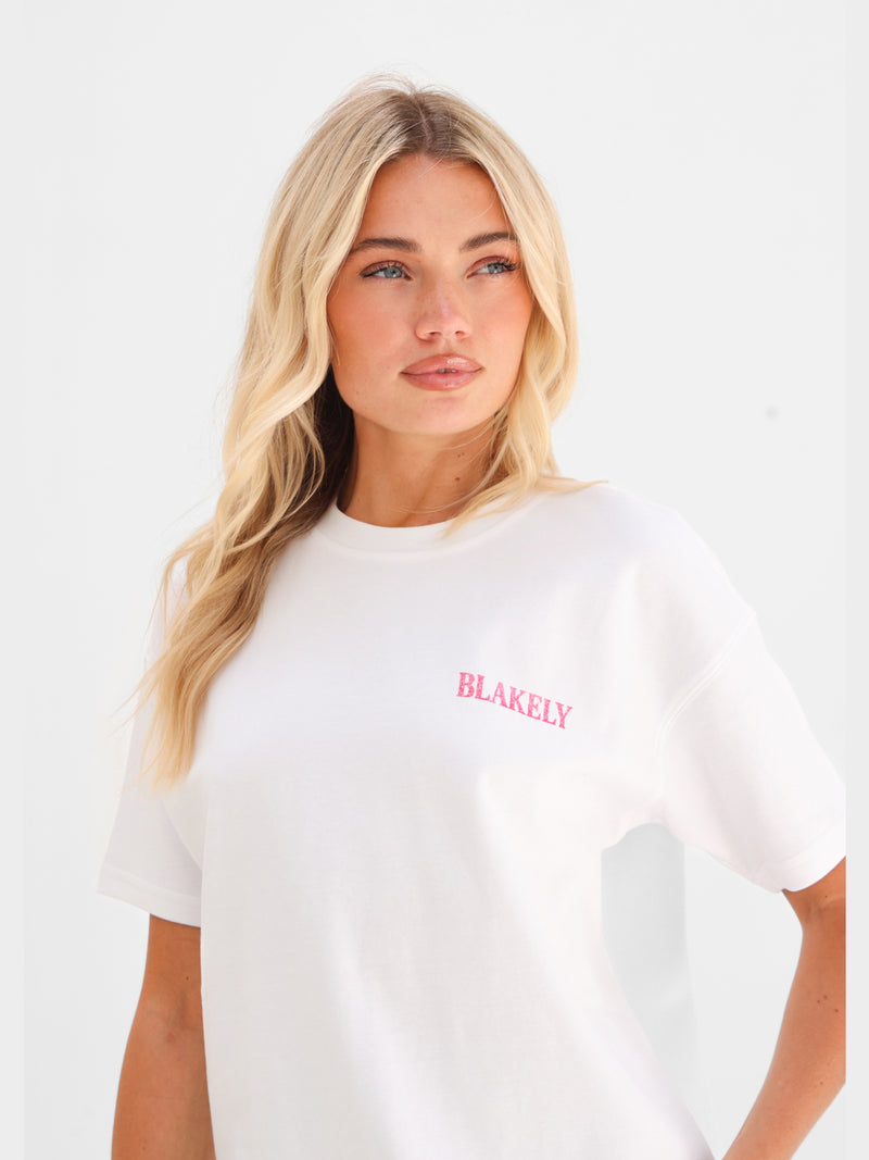 Cece Chocolate Print Oversized T-Shirt - White & Pink