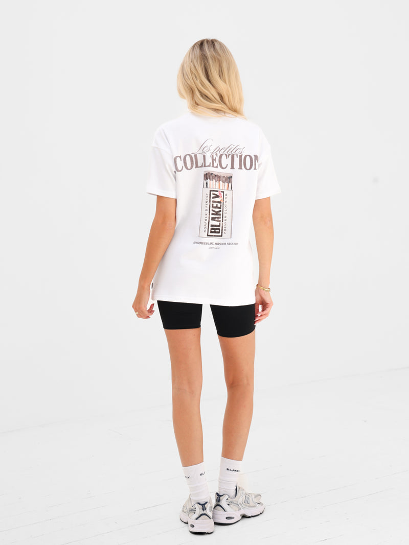 Macy Matchbox Print Oversized T-Shirt - White & Brown