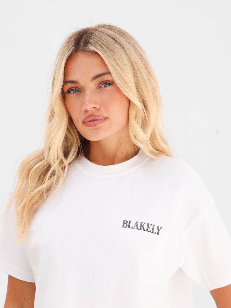 Macy Matchbox Print Oversized T-Shirt - White & Brown