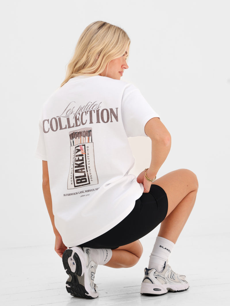 Macy Matchbox Print Oversized T-Shirt - White & Brown