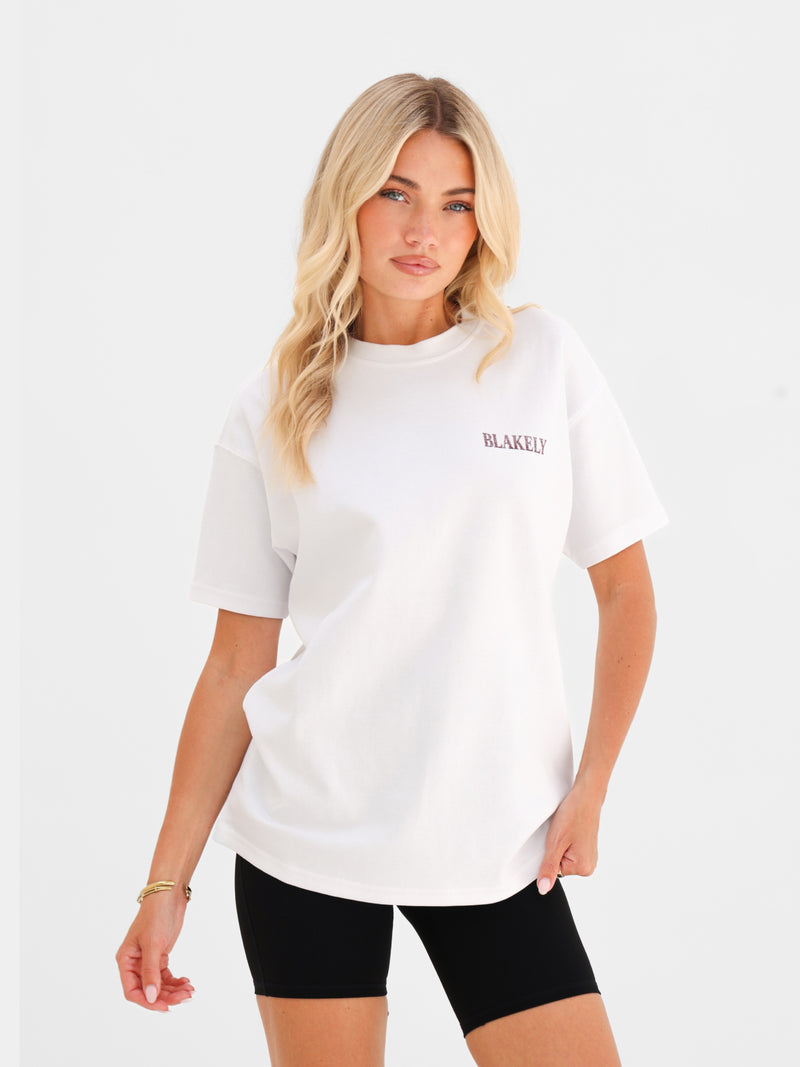 Cece Chocolate Print Oversized T-Shirt - White & Brown