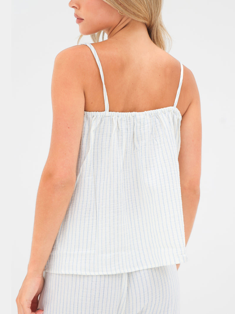 Mila Cami Top - White & Blue Stripe