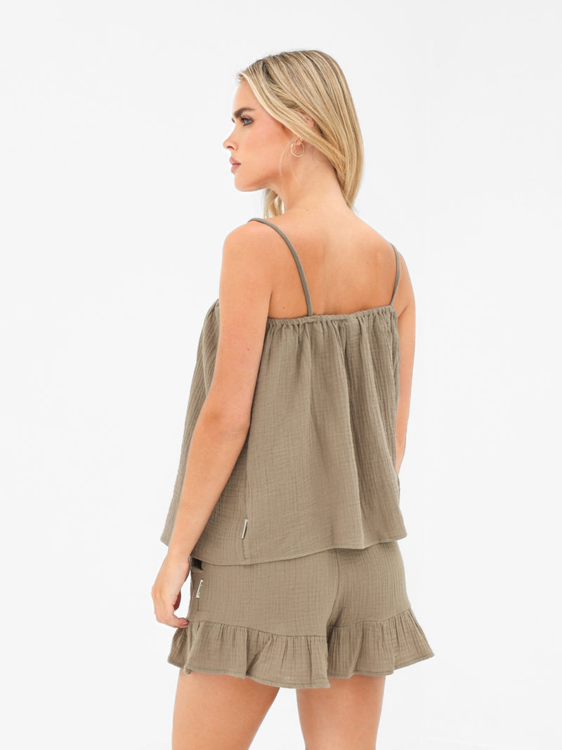 Mila Frill Shorts - Taupe
