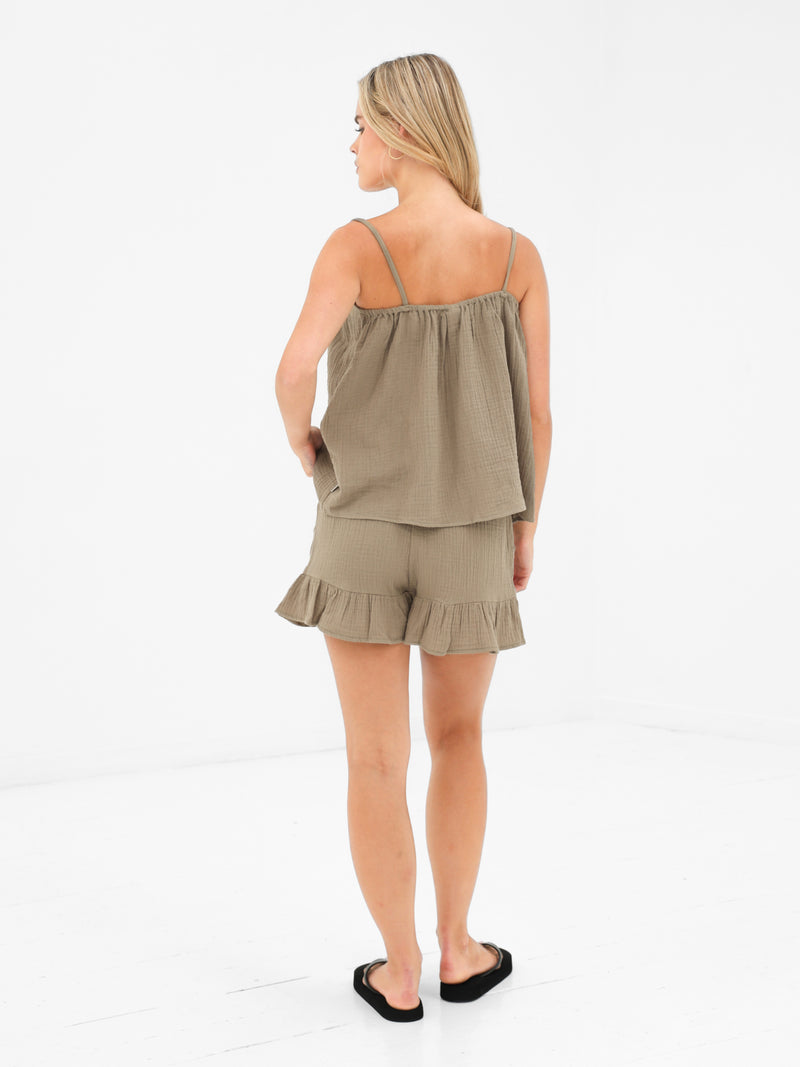 Mila Frill Shorts - Taupe
