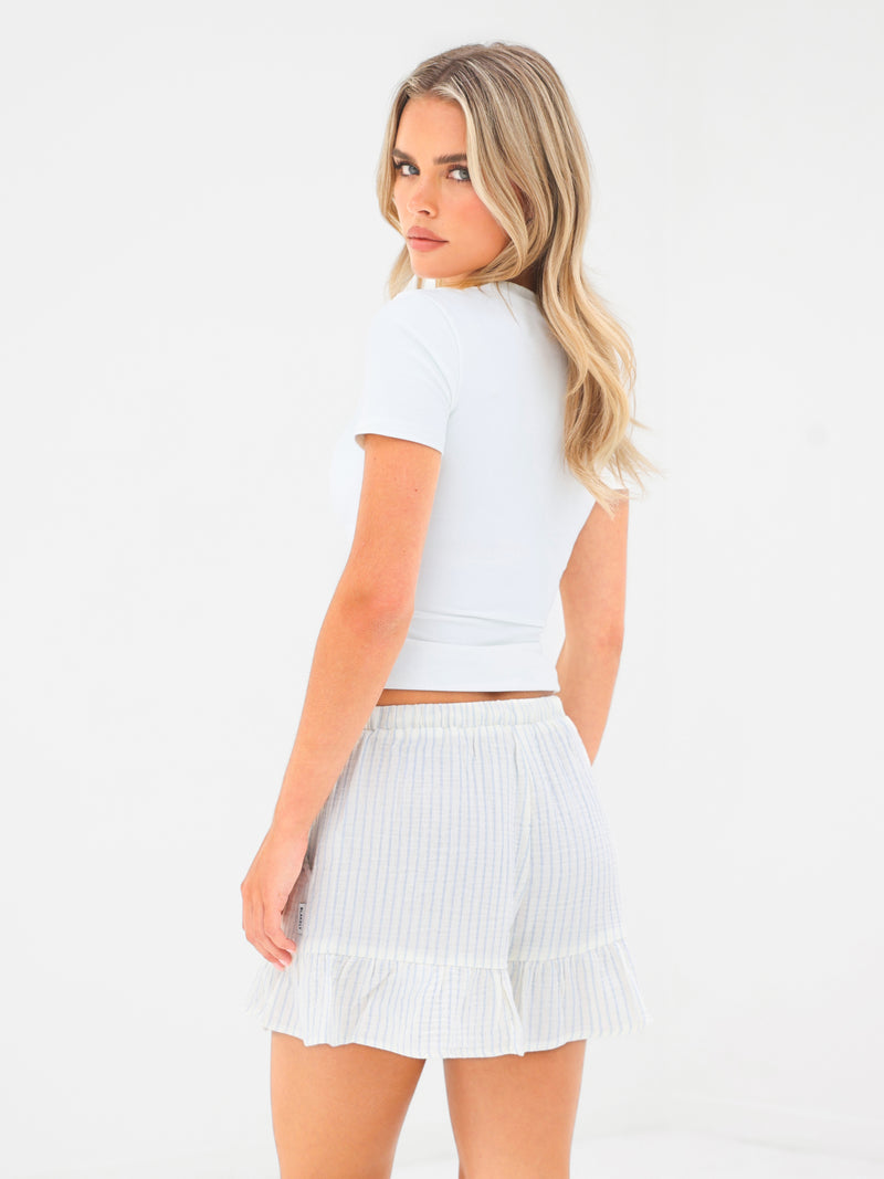 Mila Frill Shorts - White & Blue Stripe