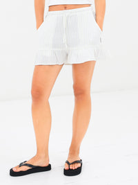 Mila Frill Shorts - White & Blue Stripe