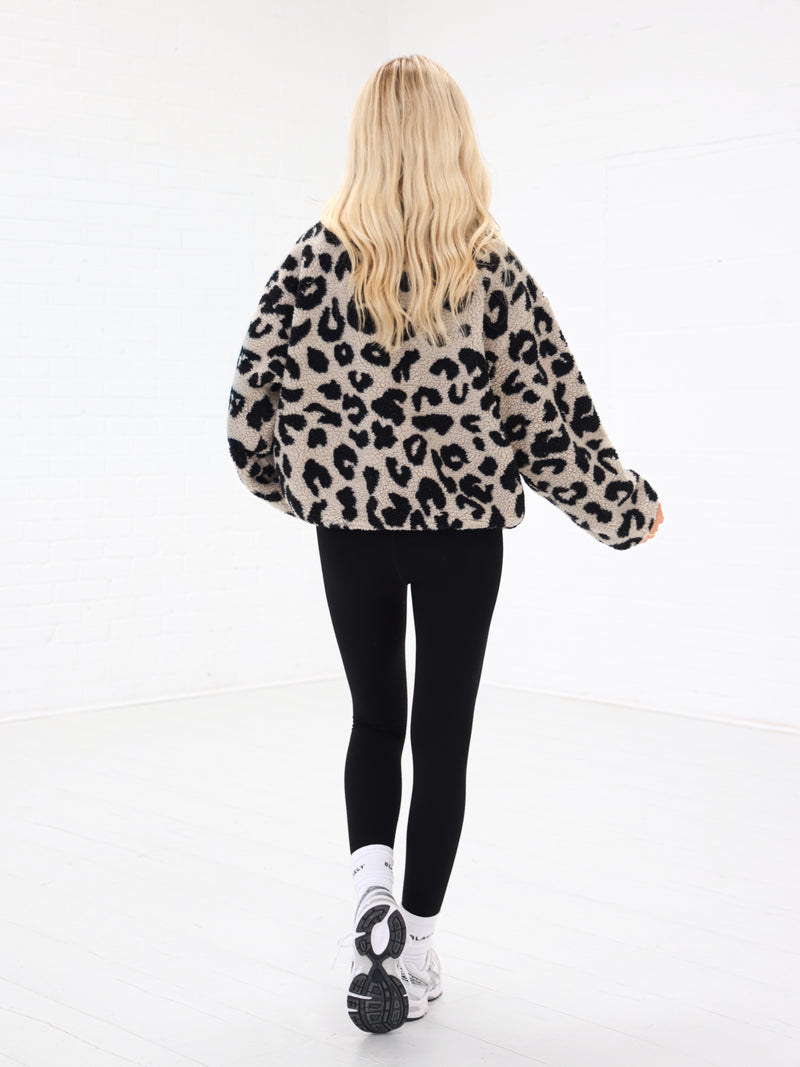 Borg Oversized Jacket - Beige Leopard Print
