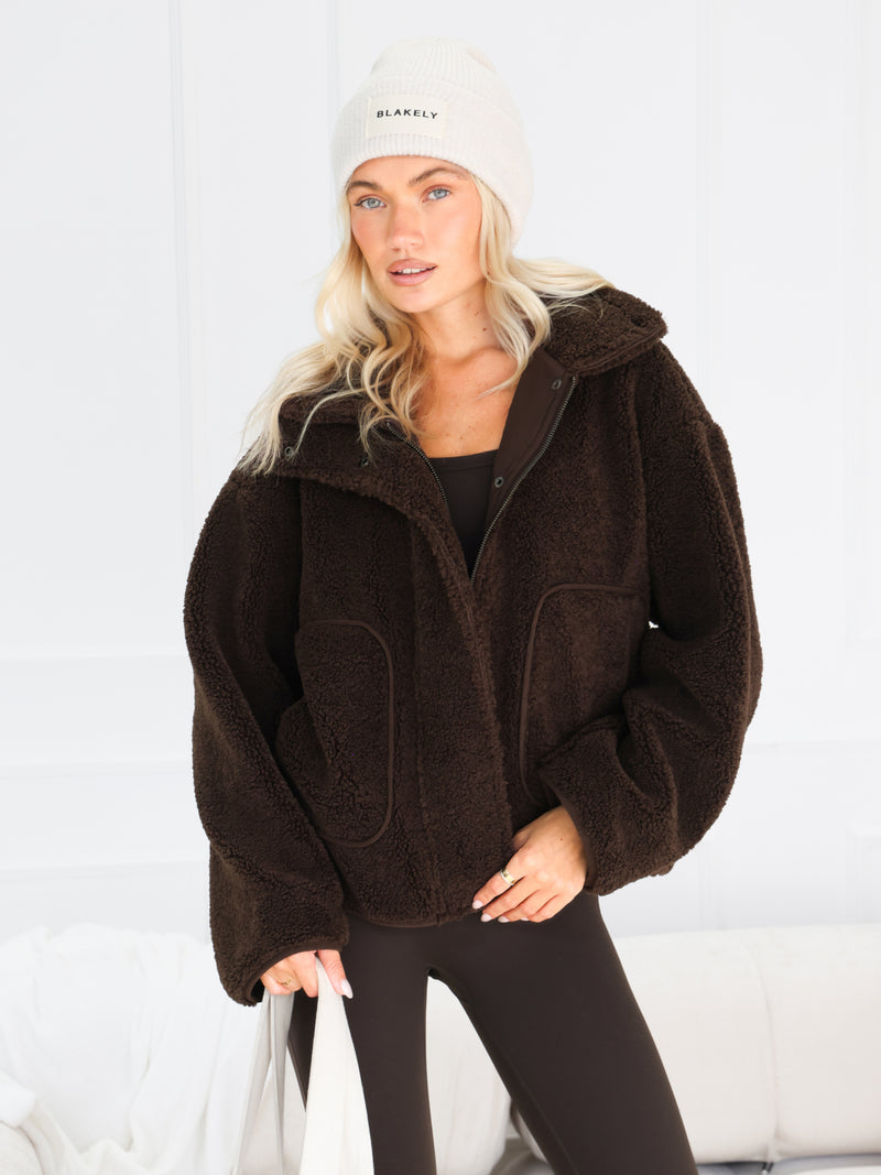 Borg Oversized Jacket - Dark Brown