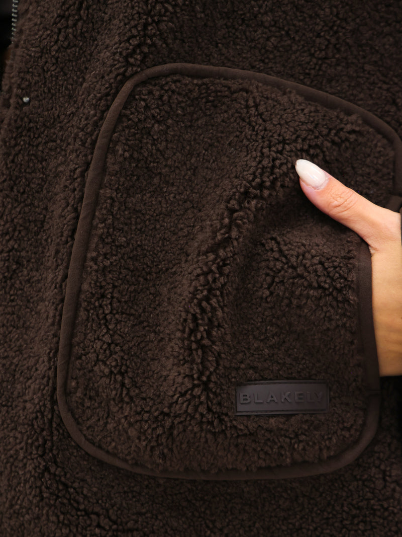 Borg Oversized Jacket - Dark Brown