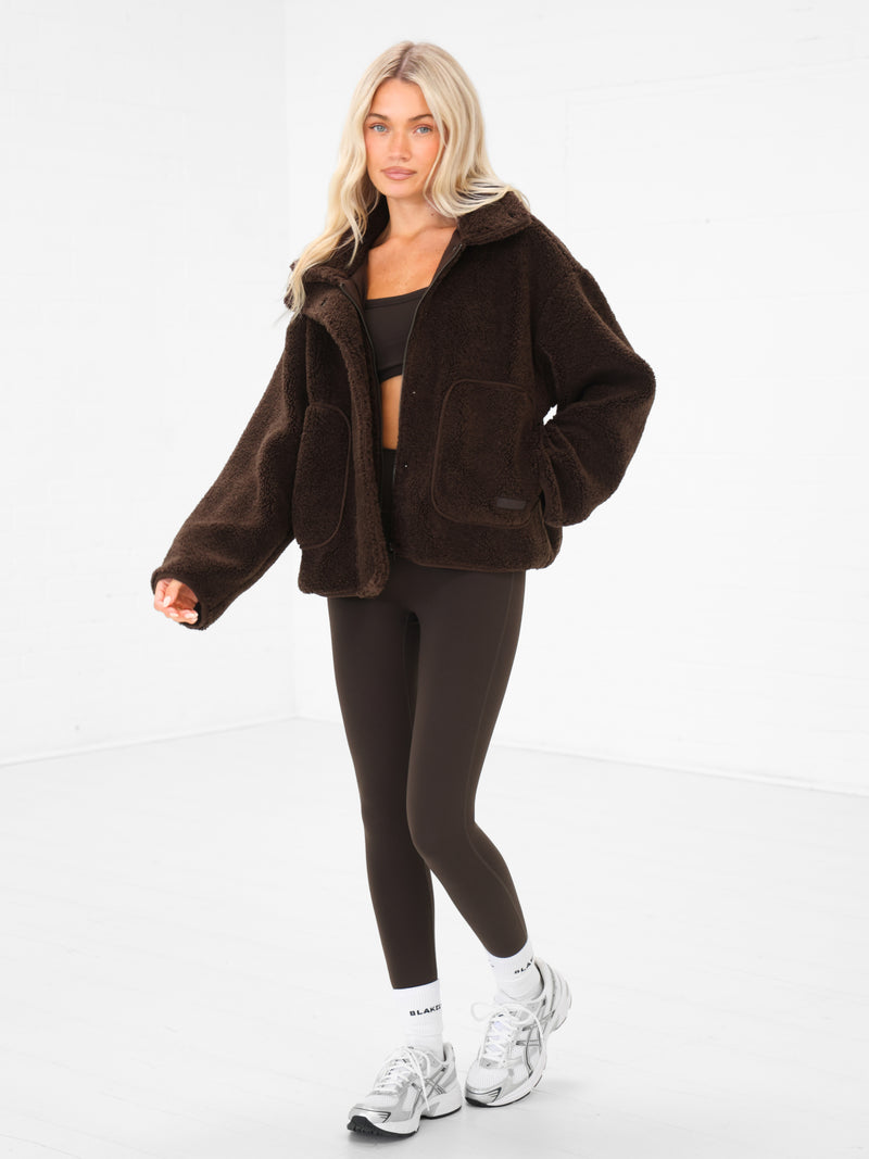 Borg Oversized Jacket - Dark Brown