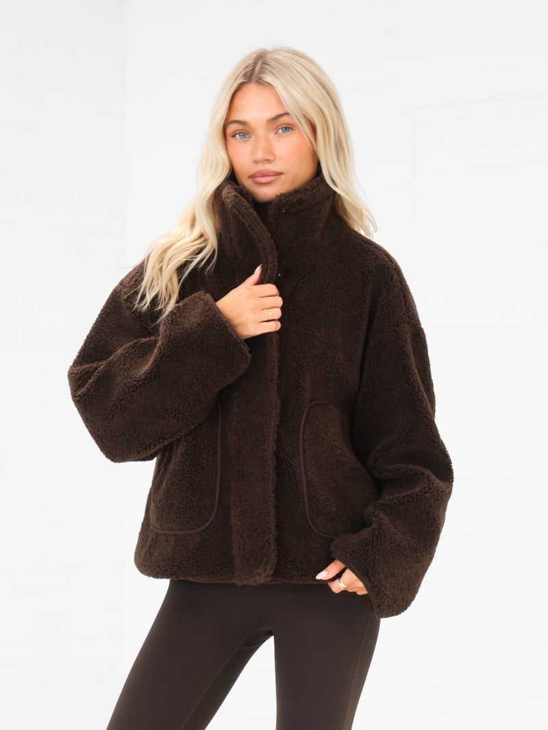 Borg Oversized Jacket - Dark Brown
