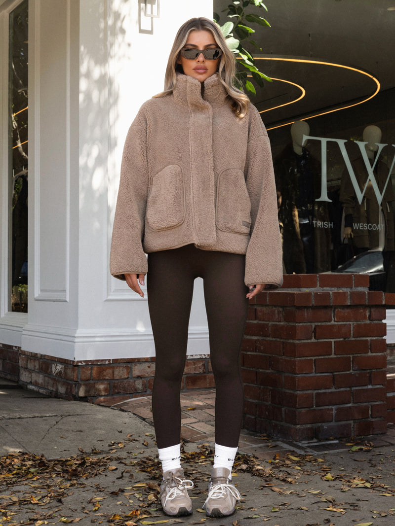Borg Oversized Jacket - Soft Brown