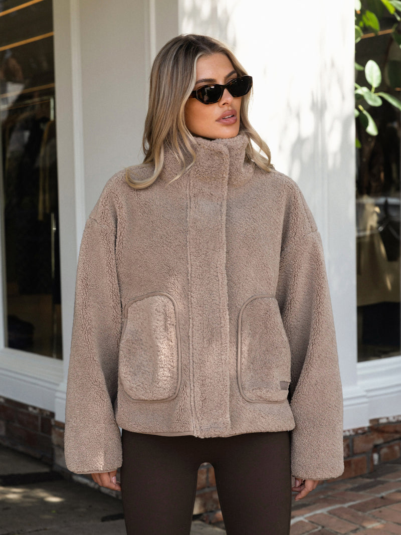 Borg Oversized Jacket - Soft Brown