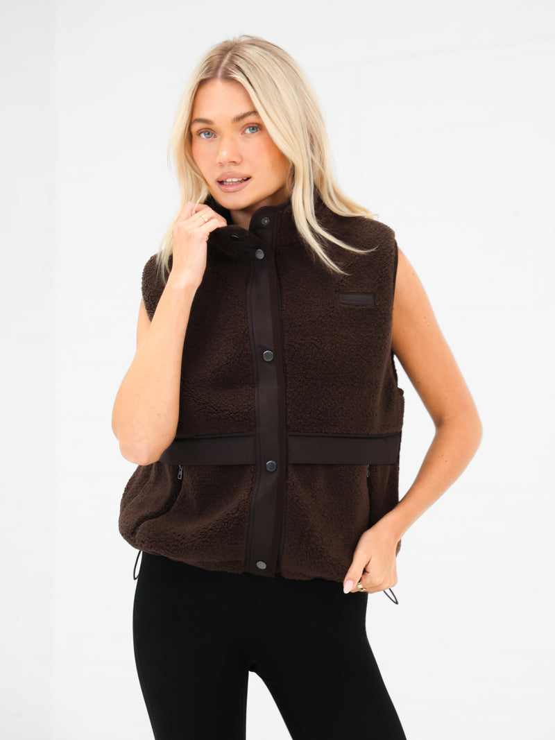 Borg Oversized Gilet - Dark Brown