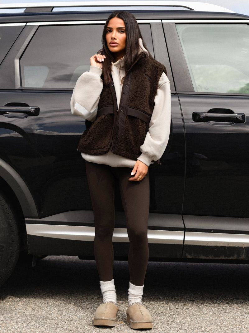 Borg Oversized Gilet - Dark Brown