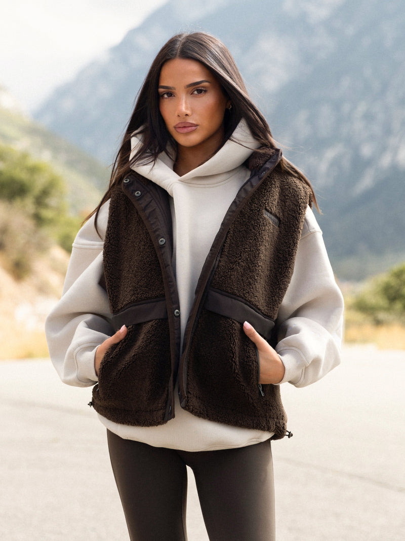 Borg Oversized Gilet - Dark Brown